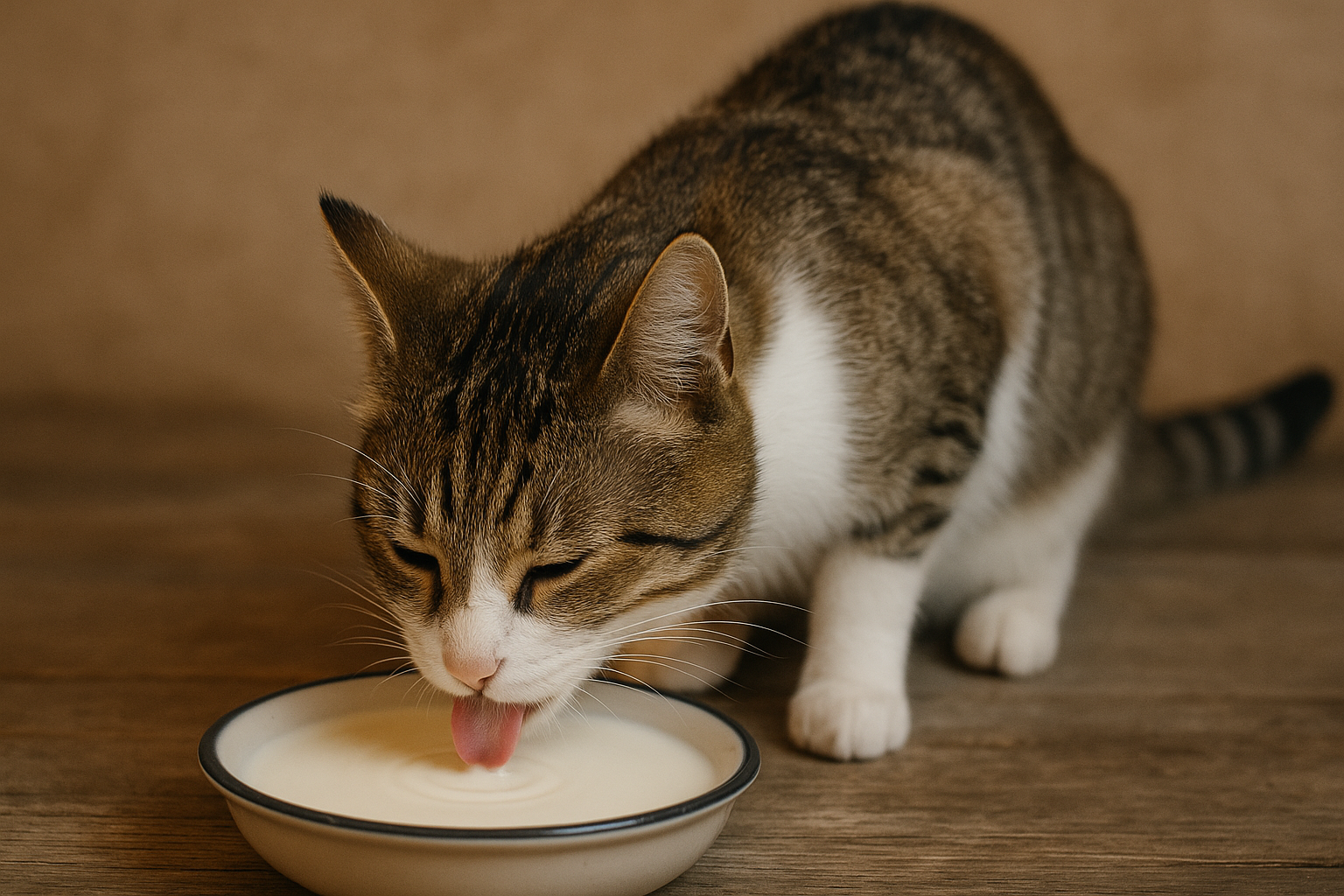 A cat drinking milk.